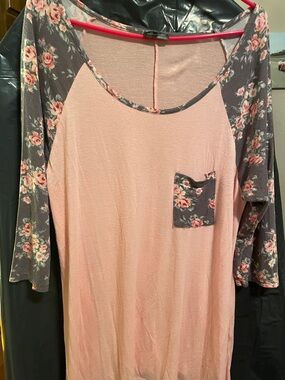 Floral Raglan Pocket Long Sleeve Tee - Pink